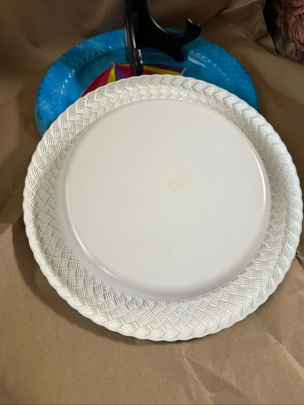 Bright Blue Beach Umbrella beach dinner plastic Plates (Set4) 11”